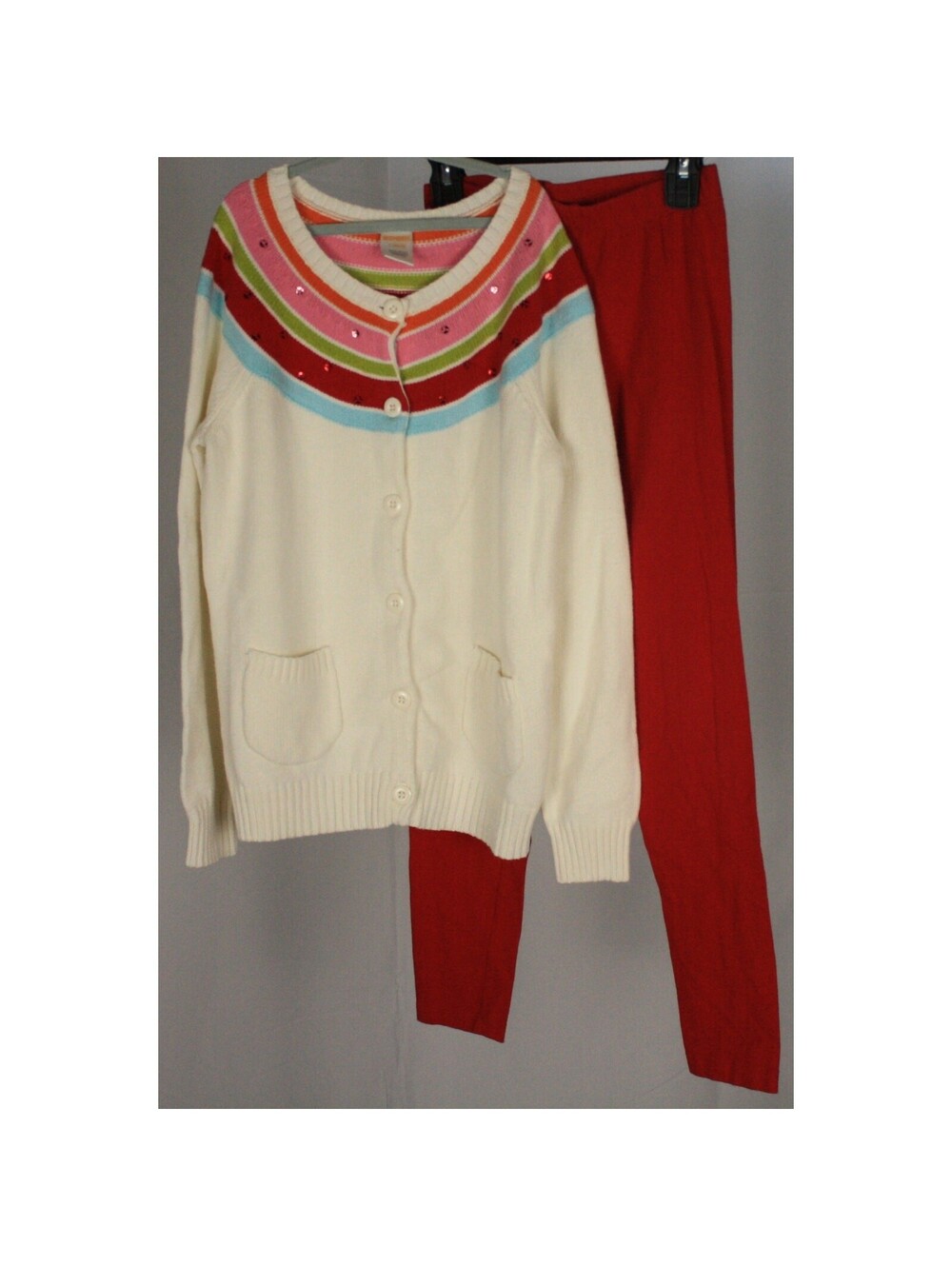 Gymboree Rainbow Yoke Sweater Red Leggings Girls 10-12